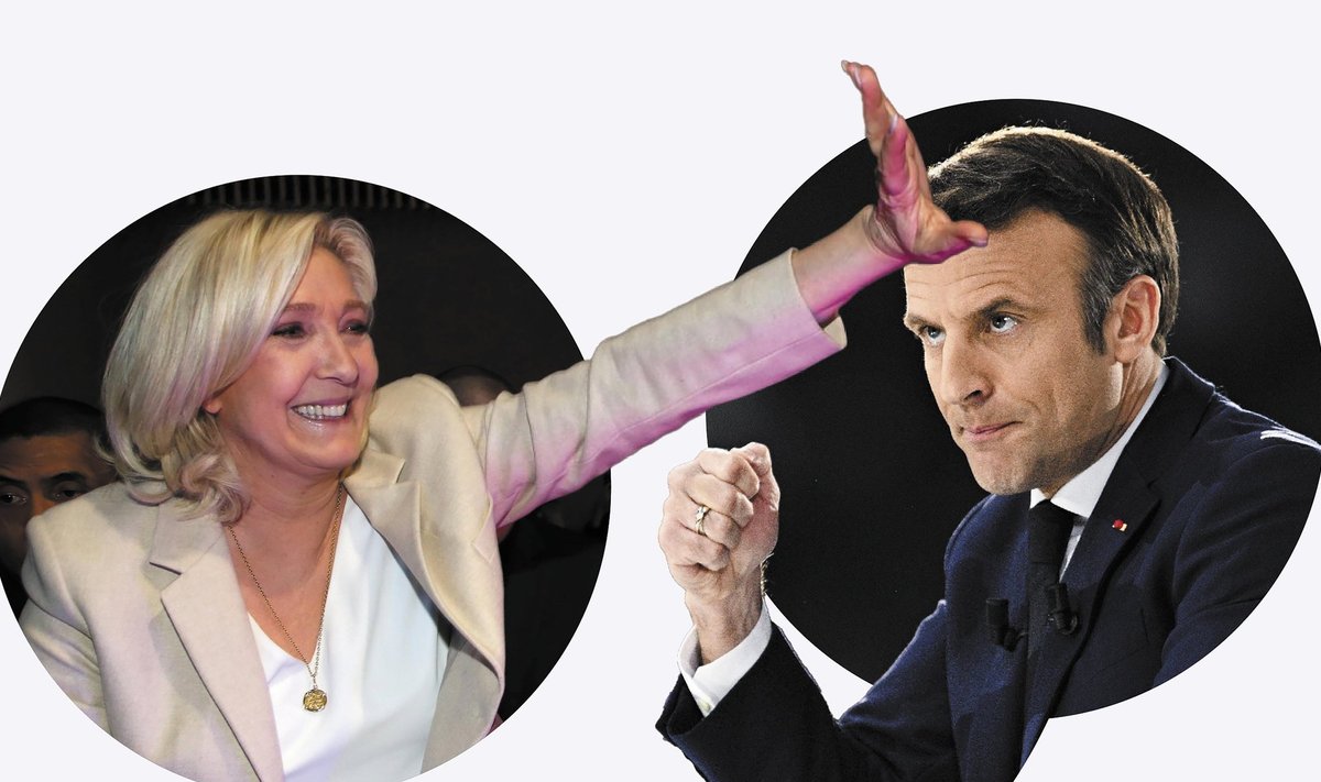 Ametis oleval presidendil Emmanuel Macronil (paremal) tuleb valimistel ilmselt hakata lahingut lööma Rahvusliku Liidu juhi Marine Le Peniga.