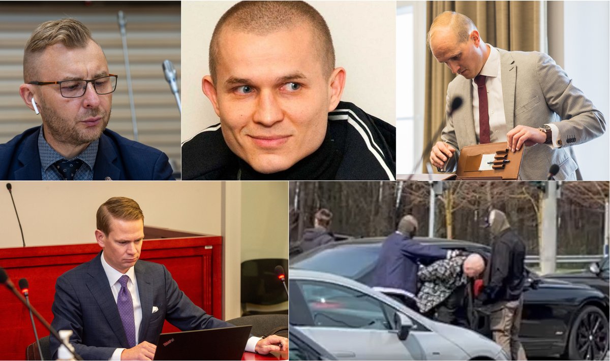 Ülevalt vasakult Vladimir Sadekov, Valeri Ramjalg ja prokurör Raigo Aas. All vasakul Oliver Nääs ja foto Jokkeri kinnipidamisest