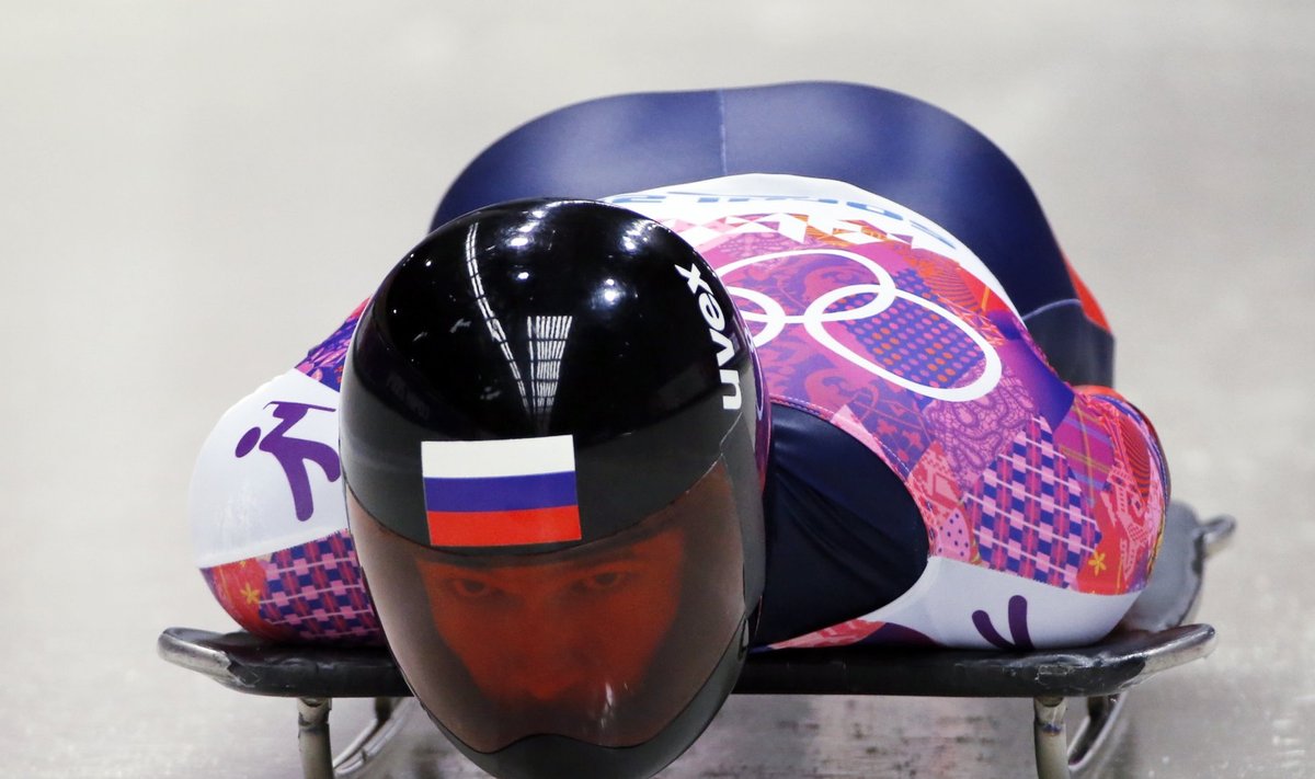 Russia's Alexander Tretiakov competes in the men's skeleton event at the 2014 Sochi Winter Olympics