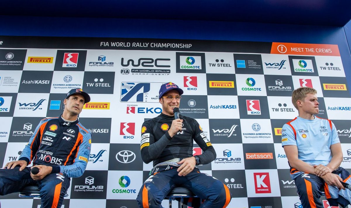 Vasakult: Dani Sordo, Thierry Neuville ja Ott Tänak