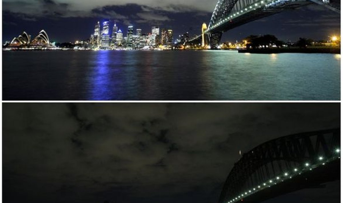 Sydney enne (üleval) ja pärast tulede kustutamist.