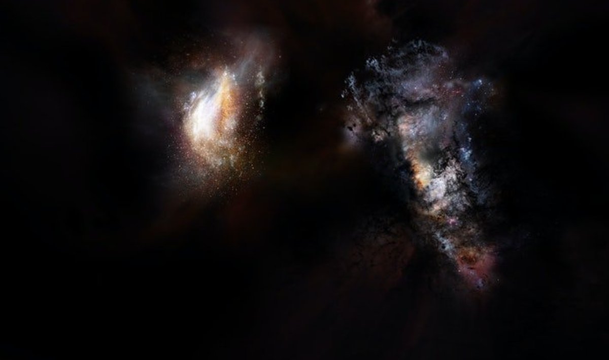 See galaktikapaar pärineb n-ö noorest universumist, mil pime ajastu alles lõppenud oli (pilt: NRAO / AUI / NSF; D. Berry)