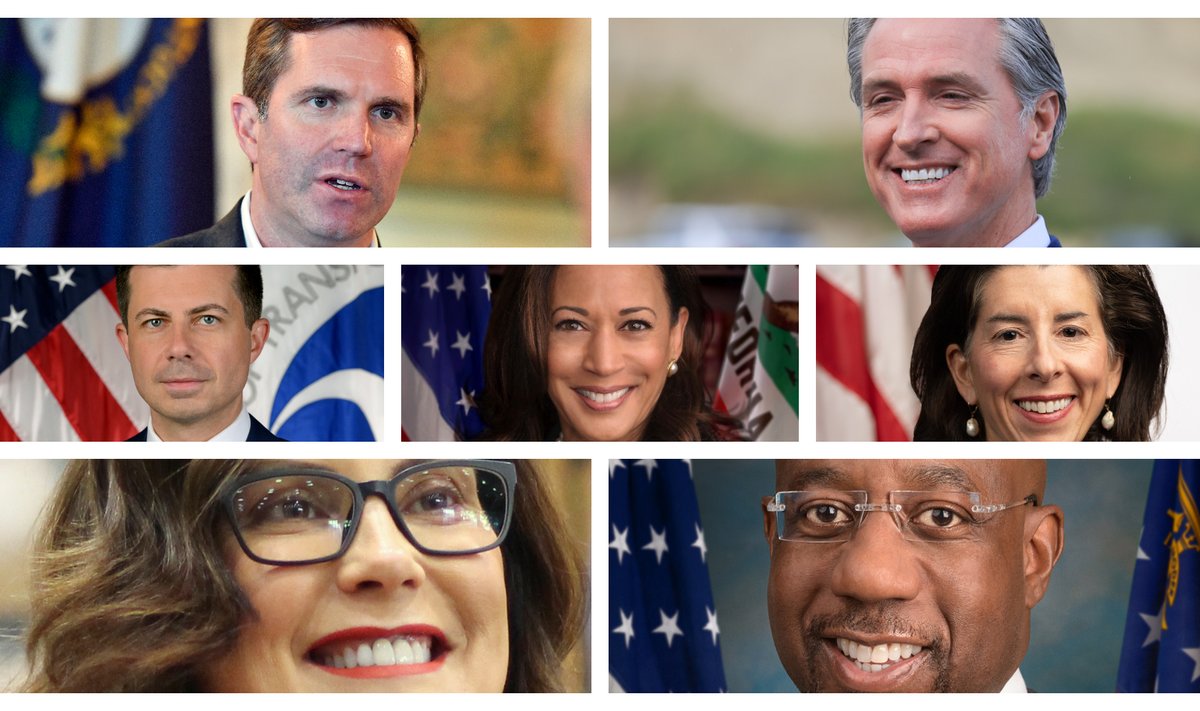 Üleval vasakult Andy Beshear ja Gavin Newsom, keskel Pete Buttigieg, Kamala Harris ja Gina Raimondo, all Gretchen Whitmer ja Raphael Warnock