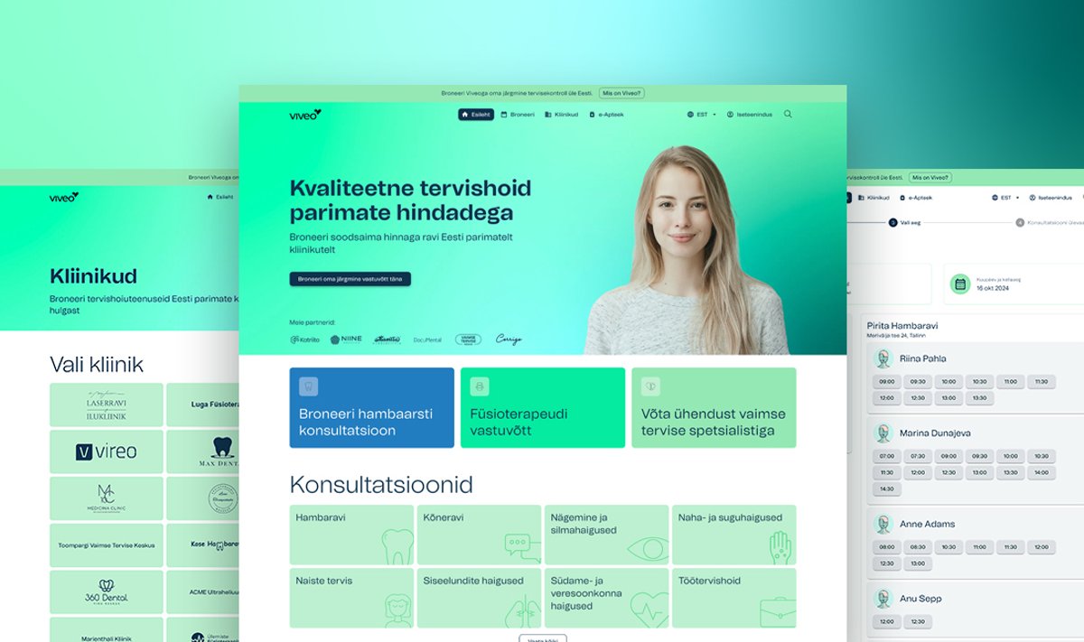 Viveo platvorm pakub võimalust broneerida aegu mitmete tervisehoiuteenuse pakkujate juurde.