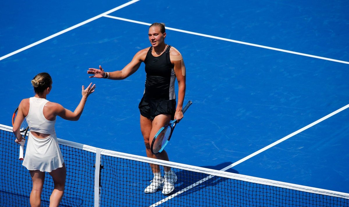 Kaia Kanepi alistas Simona Halepi 2018. aasta US Openi avaringis.