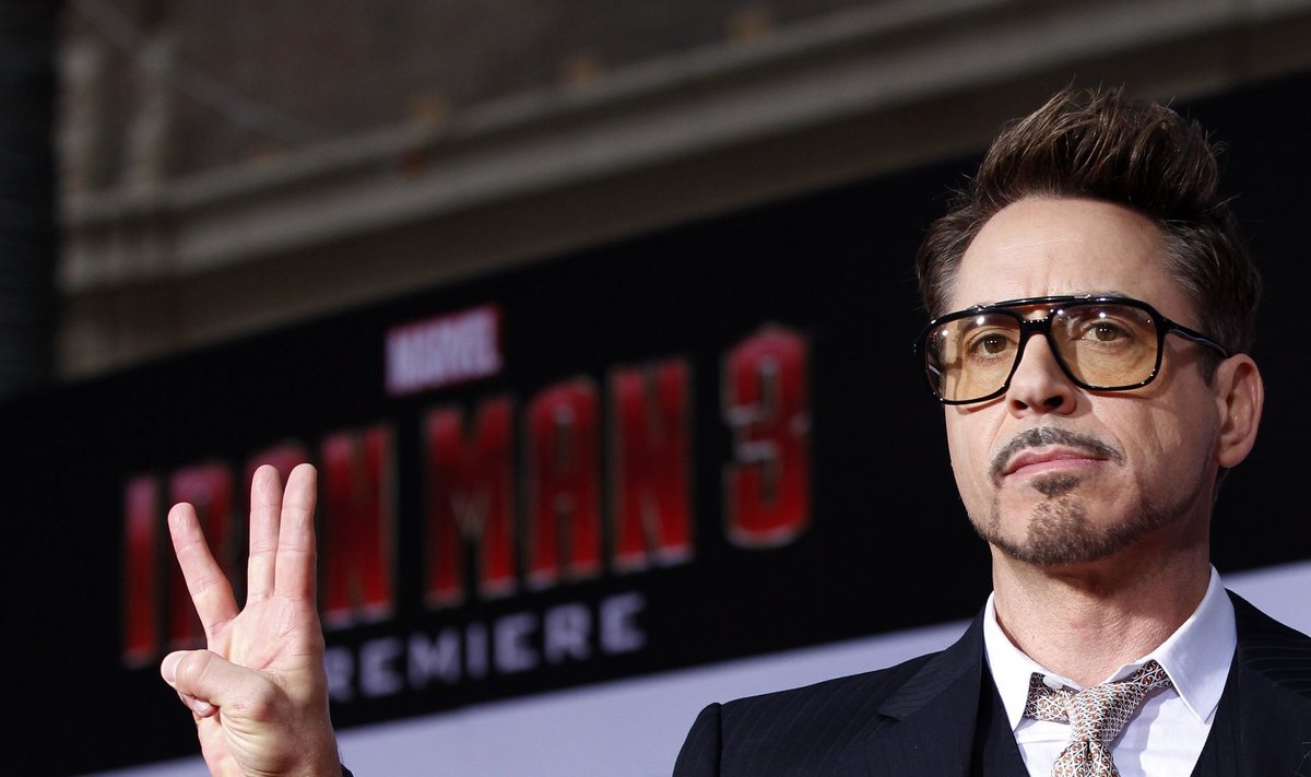 Cast member Robert Downey Jr. poses at the premiere of "Iron Man 3" in Hollywood