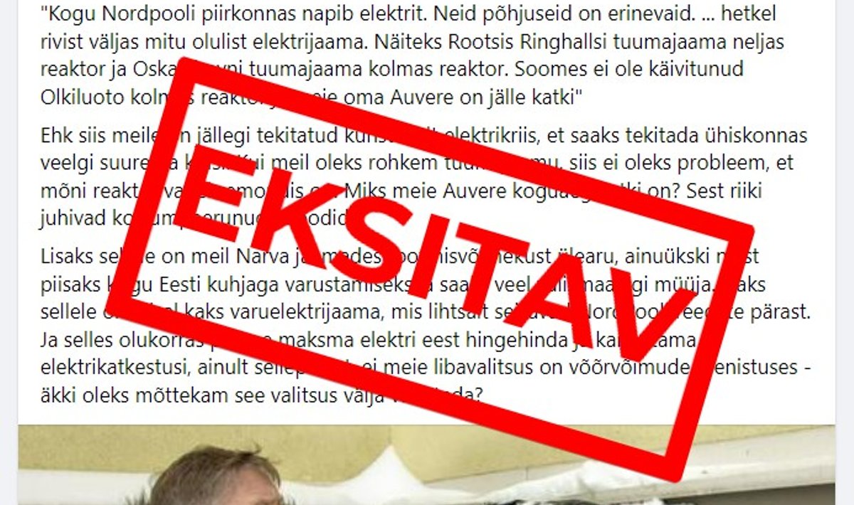 Eksitav postitus elektrituru kohta levib nii Facebookis kui ka Telegramis