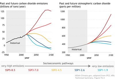 Graphs showing the recent rise of CO2 levels in the atmosphere.