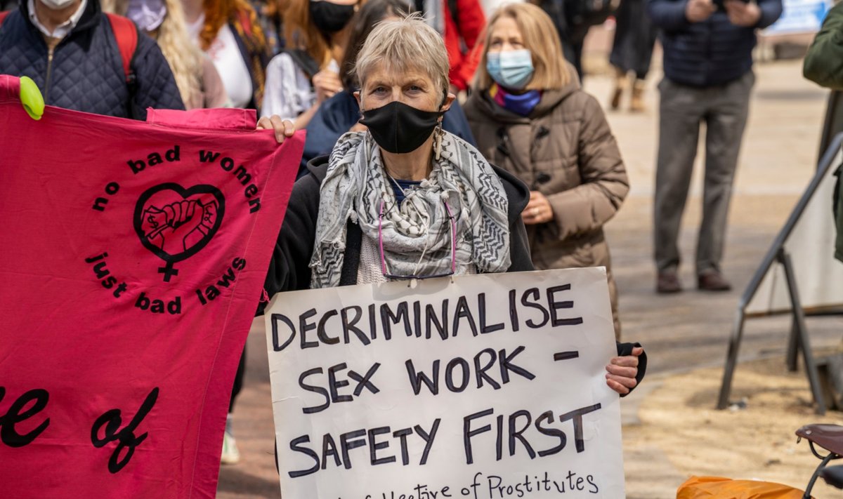 Taolisi proteste on peetud üle Euroopa. Fotol on seksitöötajate kaitseks protest Londonis 2021. aastal. 