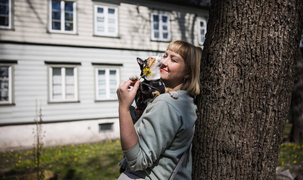 Isehakanud logeleja Nele Sooväli üks puhkamise viise on kassiga õues käimine.