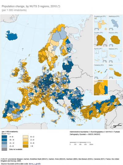 Rahvastiku muutuse kaart Eurostatilt.