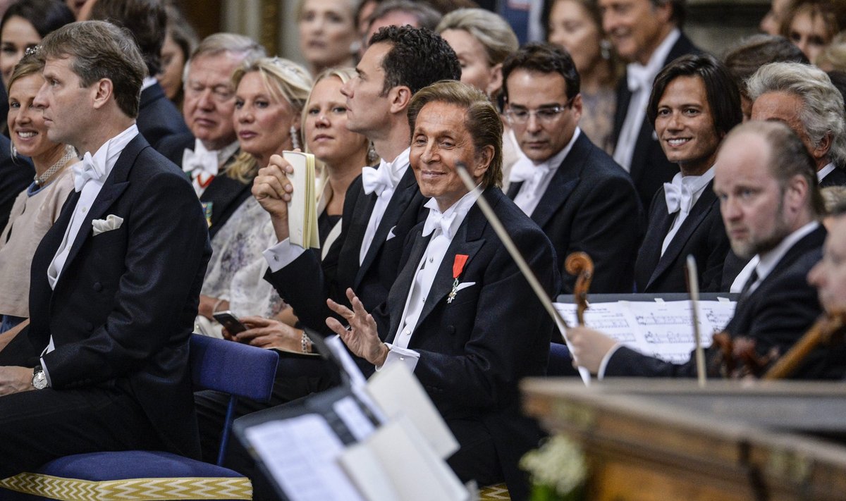 The designer of Sweden's Princess Madeleine's wedding dress Valentino Garavani sits in the Royal Chapel before the wedding of Princess Madeleine and Christopher O'Neill in Stockholm