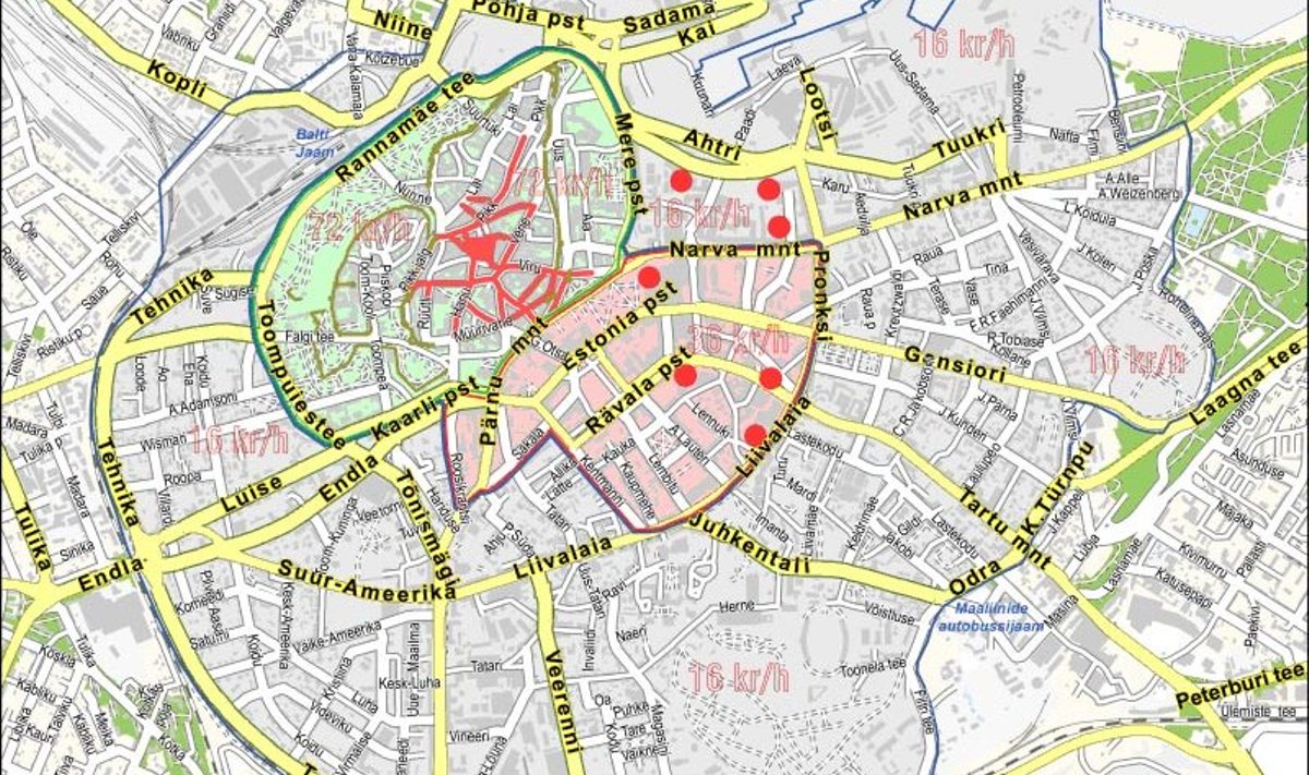 Tallinna tasulise parkimisala kaart tänavu 1. jaanuari seisuga.