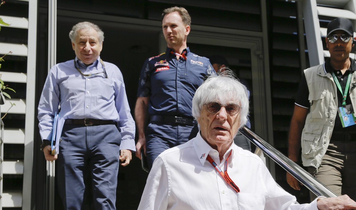 Bernie Ecclestone (esiplaanil), Jean Todt (vasakul) ja Christian Horner käisid eile Bahreini GP eelsel arupidamisel.