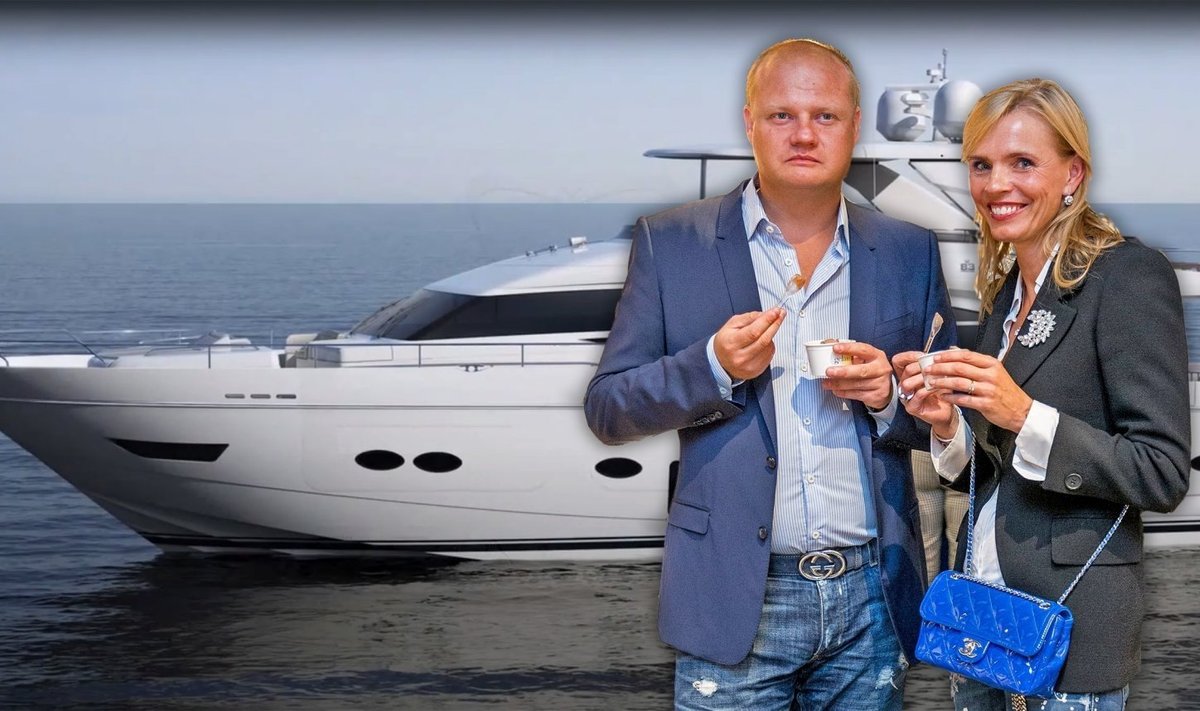 SEGANE LUGU: Andrei Stimelev ja Tiiu Järviste, taustal kolm miljonit eurot maksev luksusjaht Alexandra, mis sattus hämaratel asjaoludel Eesti laevaregistrisse.