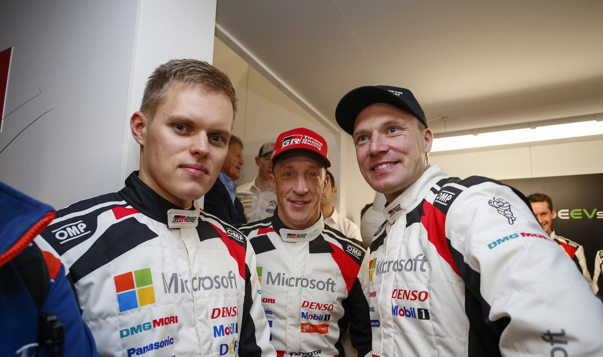 Võidusõitjate trio (vasakult) Ott Tänak, Kris Meeke ja Jari-Matti Latvala peab tooma Toyotale kaks tiitlit.
