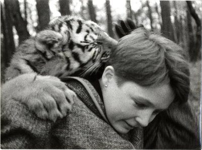 TIIGRIGA: Sirje Runge 1985. aastal Tallinna loomaaias.
