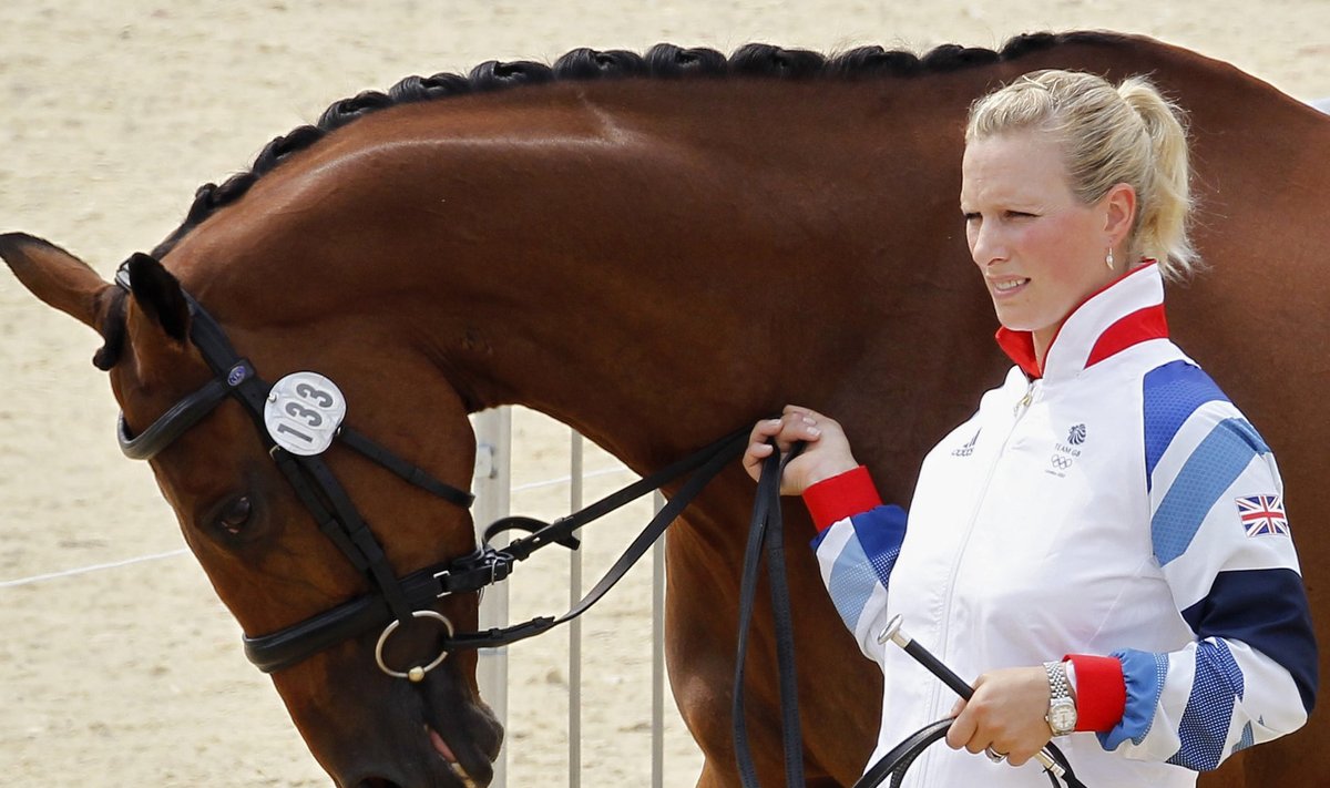 Britain's Zara Phillips and her horse High Kingdom take part in the Equestrian Eventing horse inspection at the London 2012 Olympic Games in Greenwich Park
