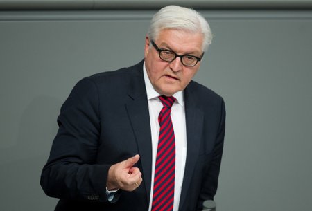 Foreign Minister Frank-Walter Steinmeier delivers a speech at the lower house of parliament Bundestag in Berlin