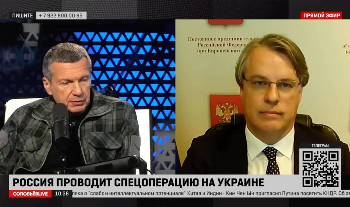 Logvinov on esinenud ka Vene ühe esipropagandisti Vladimir Solovjovi (vasakul) saates.