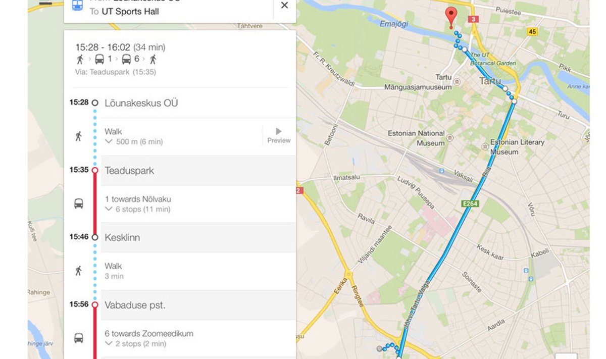 Mugavamate reisiplaneerimise teenuste seas on Google Maps.