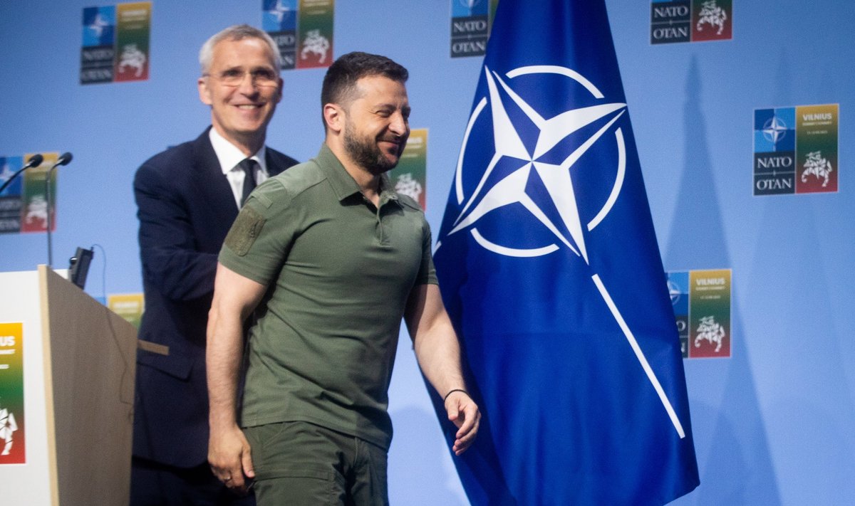 RAHUNEMISPAUS: Pärast eilsete järsemate tunnete lahtumist tänas Volodõmõr Zelenskõi täna NATO juhti Jens Stoltenbergi toetuse ja kohtumisel tehtud edusammude eest.