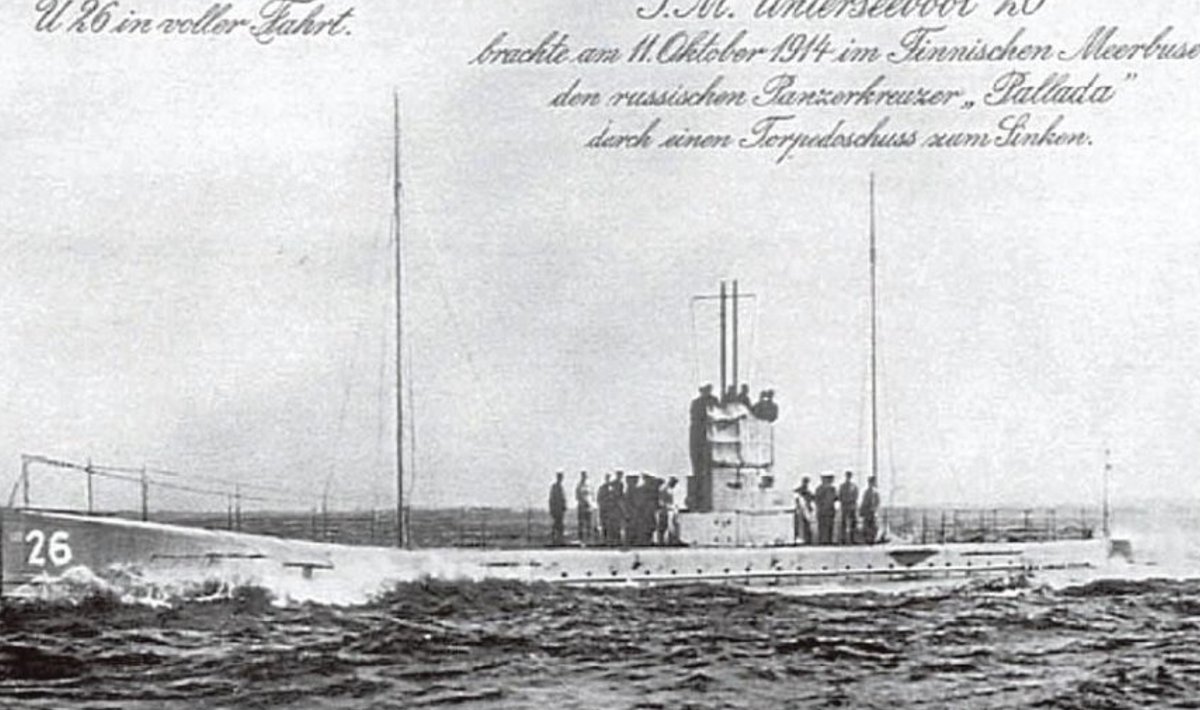 Postkaart U-26-ga 1914. aastast. Foto: hs.fi