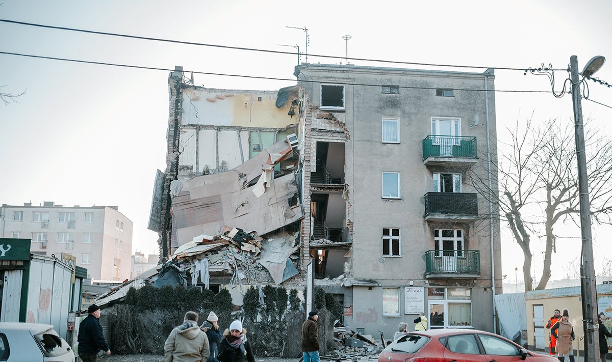 A general view of collapsed building is seen in Poznan