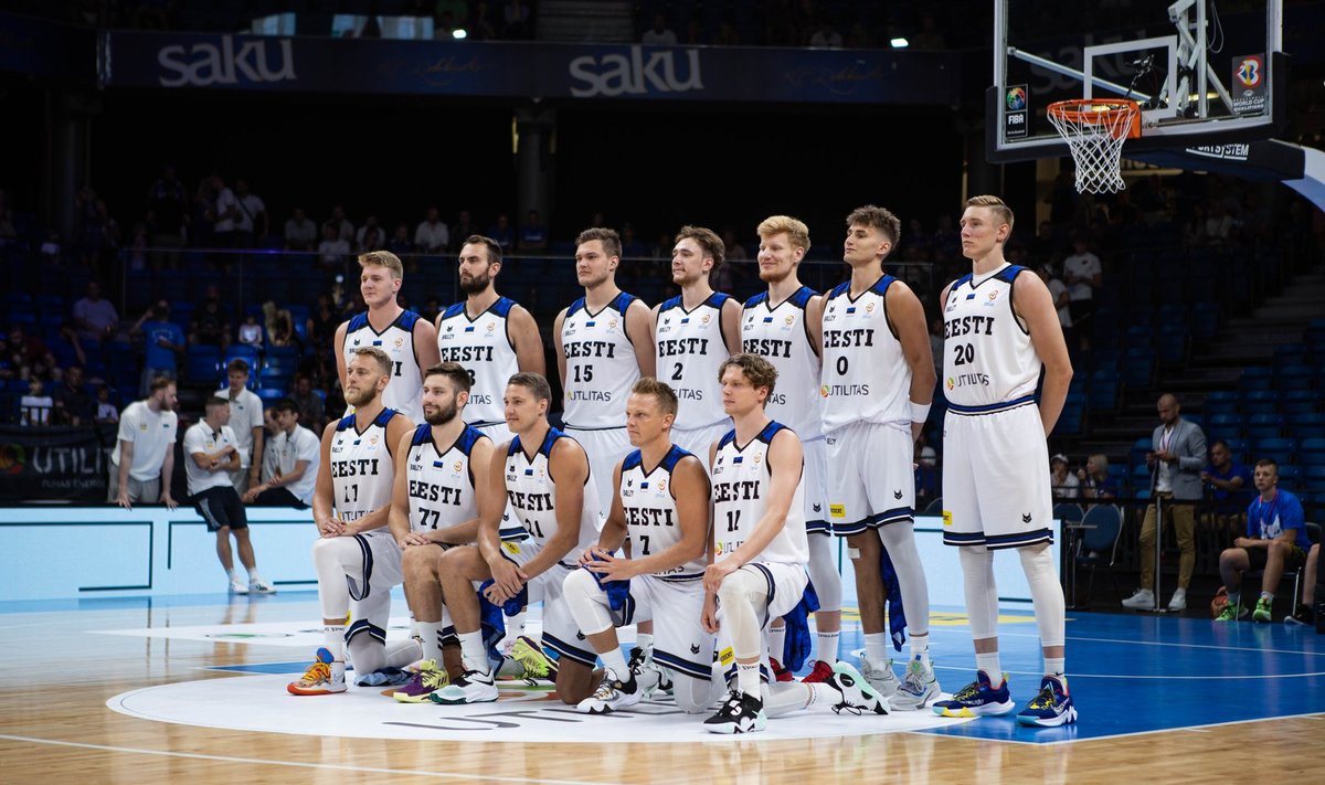 Eesti korvpallikoondis enne MM-valikmängu Saksamaaga.