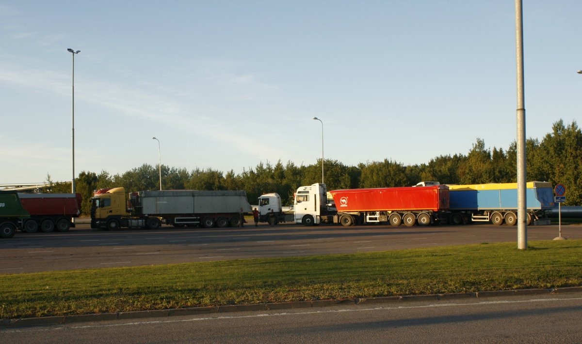 Viljaveokid teel Muuga sadama terminali. Hooajal võetakse siin vastu 7000 tonni erinevaid teraviljaliike.
