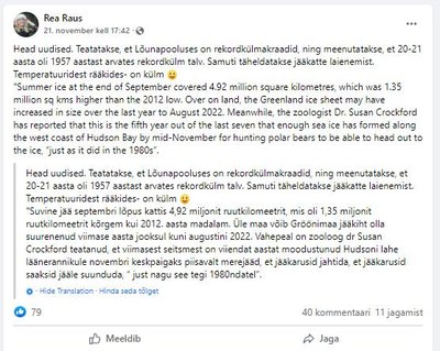 Gröönimaa jää on järjepidevalt sulamas ning Facebooki postitus on eksitav