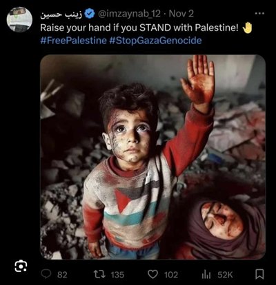 Картинка с шестипалым мальчиком, сгенерированная искусственным интеллектом, выражающая поддержку Палестины