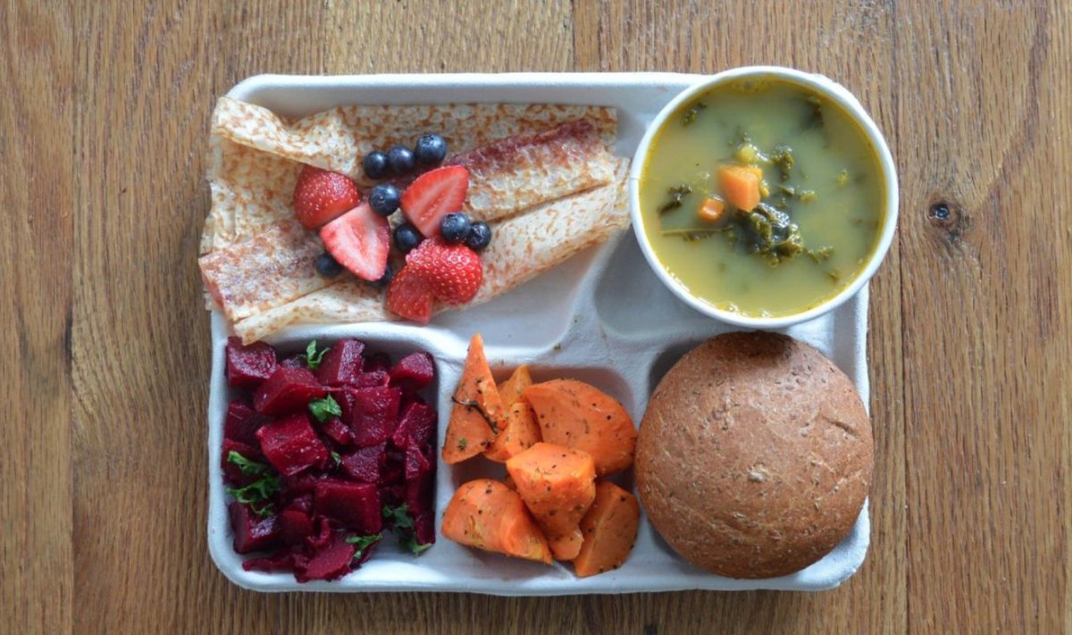 Restoraniketi Sweetgreens nägemus maailma koolitoitudest, suures plaanis Soomes lastele pakutav lõuna.