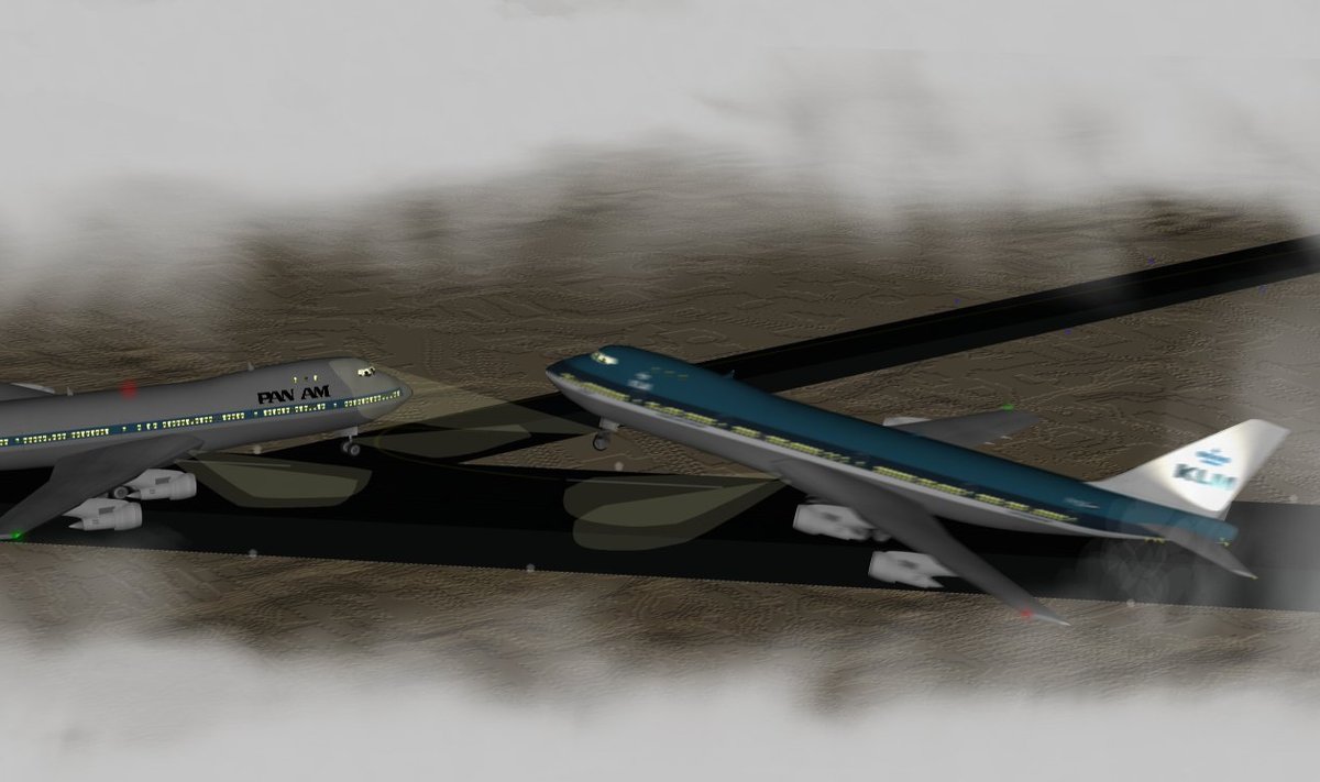 Kui KLM-i hiigellennuk õhku tõusis, kündsid selle maandumistelik ja mooto­rid läbi Pan Ami lennuki katuse (Foto: Wikimedia Commons)
