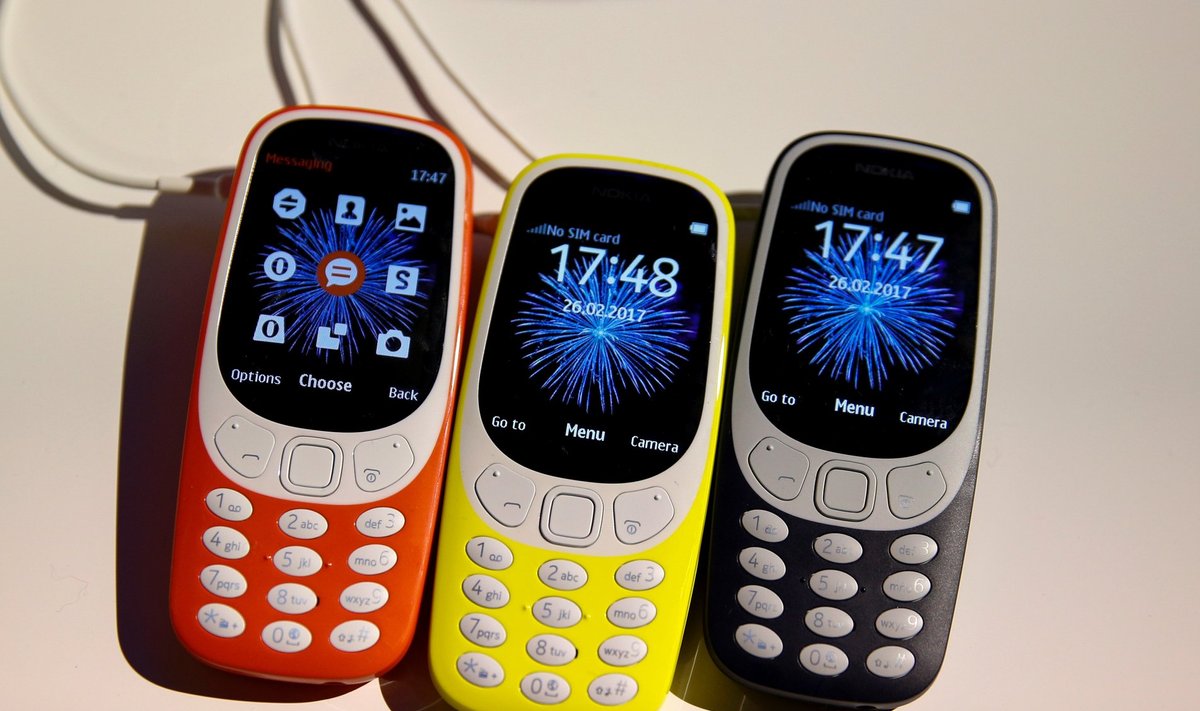 Nokia 3310 devics are displayed after their presentation ceremony at Mobile World Congress in Barcelona