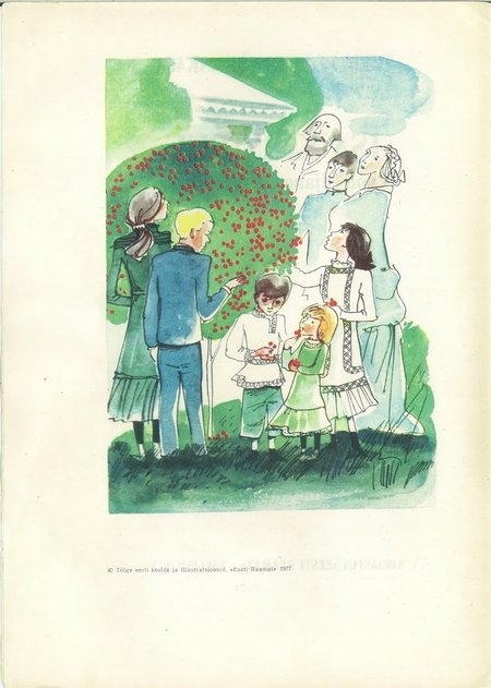 Illustratsioon Lenini lapsepõlvest rääkivast raamatust „Isa kirsipuu“. Autor Zoja Voskressenskaja, illustraator Asta Vender.
