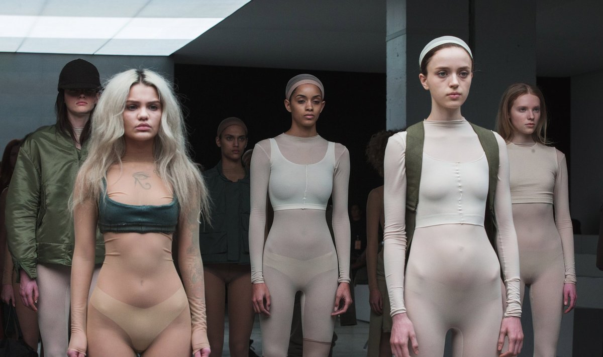 Models present creations resulting from a Fall/Winter 2015 collaboration between Kanye West and Adidas at New York Fashion Week