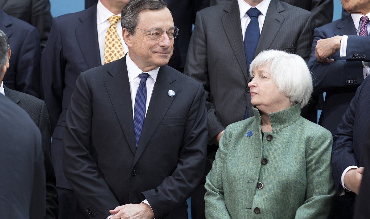 Euroopa Keskpanga president Mario Draghi ja USA keskpanga Föderaalreservi juht Janet Yellen.