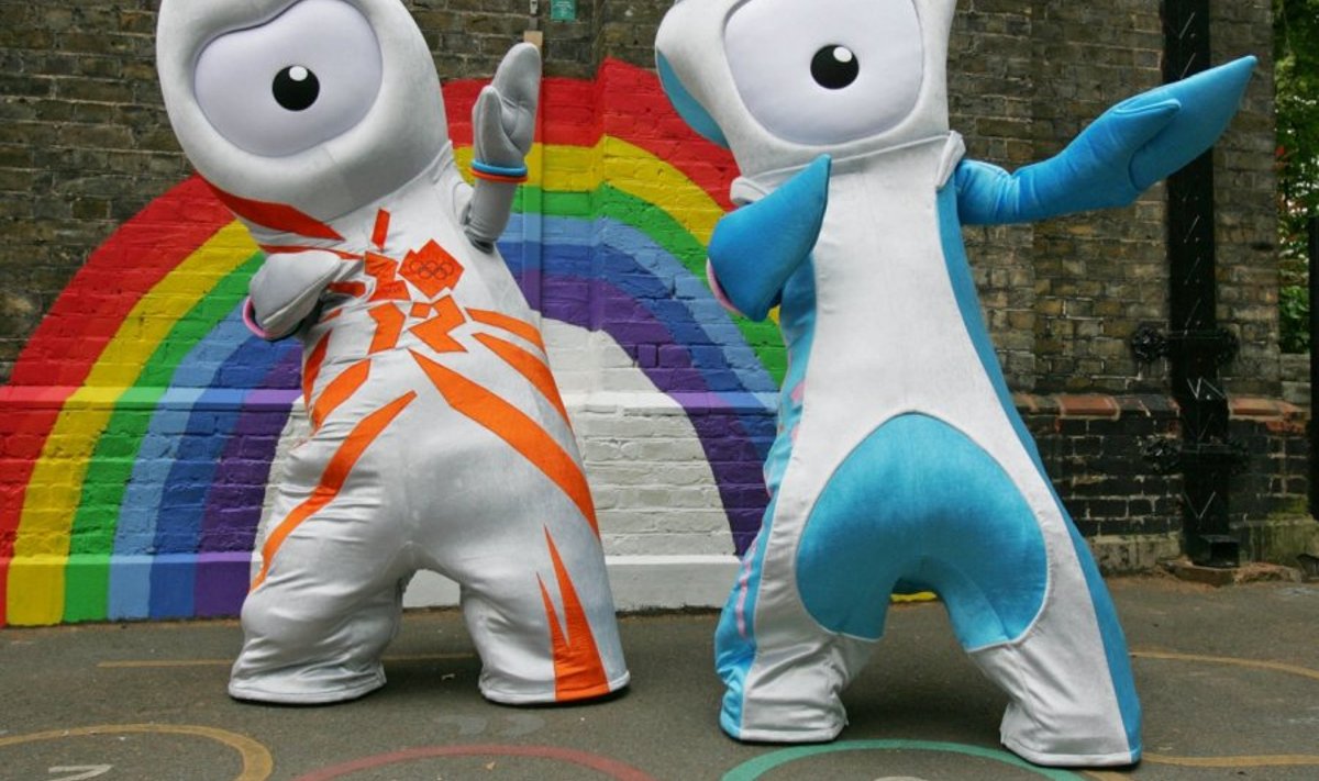 Handout photo dated May 19, 2010, shows London 2012 Olympic Games' Olympic Mascot, Wenlock (L), and Paralympic Mascot, Mandeville, during their launch at St Paul's School, in east London.  Two ultra-modern creatures with just one eye each have been unveiled as the mascots for the 2012 London Olympics and Paralympics.   AFP PHOTO/LOCOG/Handout