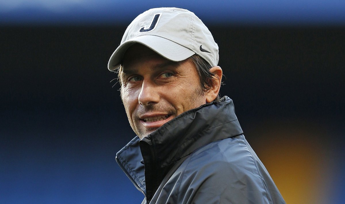 Juventus head coach Antonio Conte attends a team training session at Stamford Bridge in London